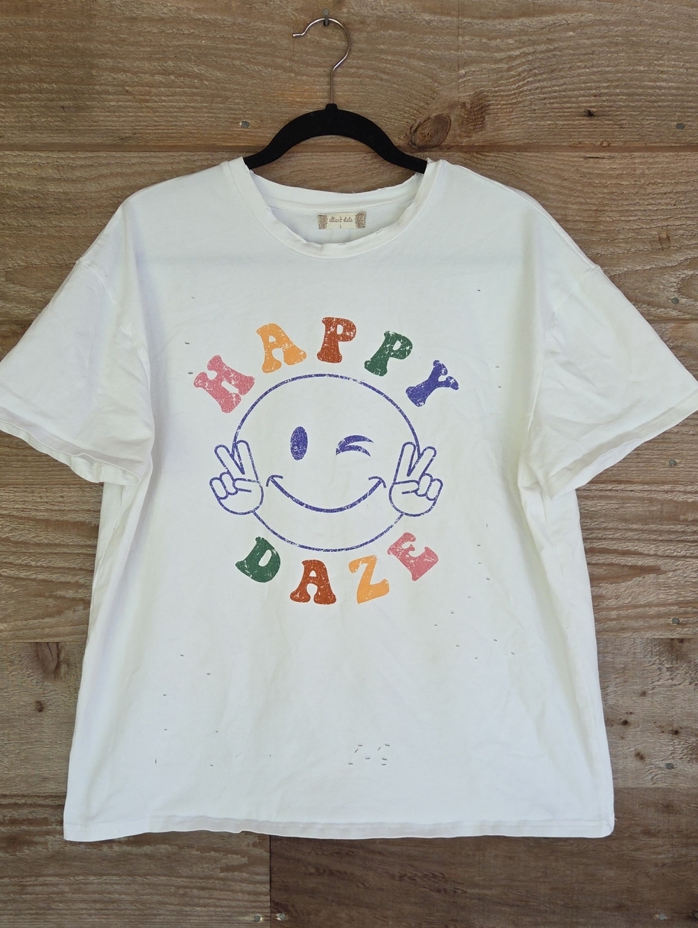 Altar'd State Large White 'Happy Daze' Rainbow Graphic Tee